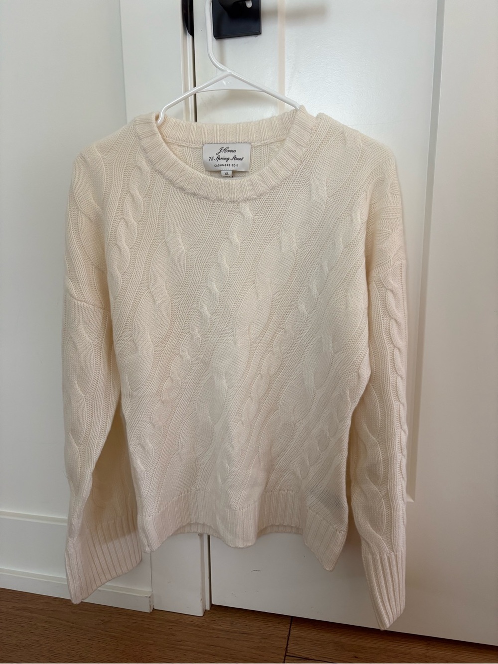 J. Crew Cream Cable-Knit Cashmere Crewneck Sweater
